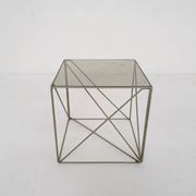 Rare metal and glass side table by Max Sauze, Isocele, France 1960's