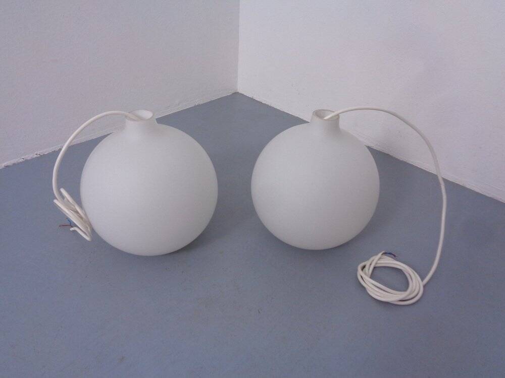 Opaline Glass Satellite Pendant Lamps by Vilhelm Wohlert for Louis Poulsen, 1960s, Set of 2