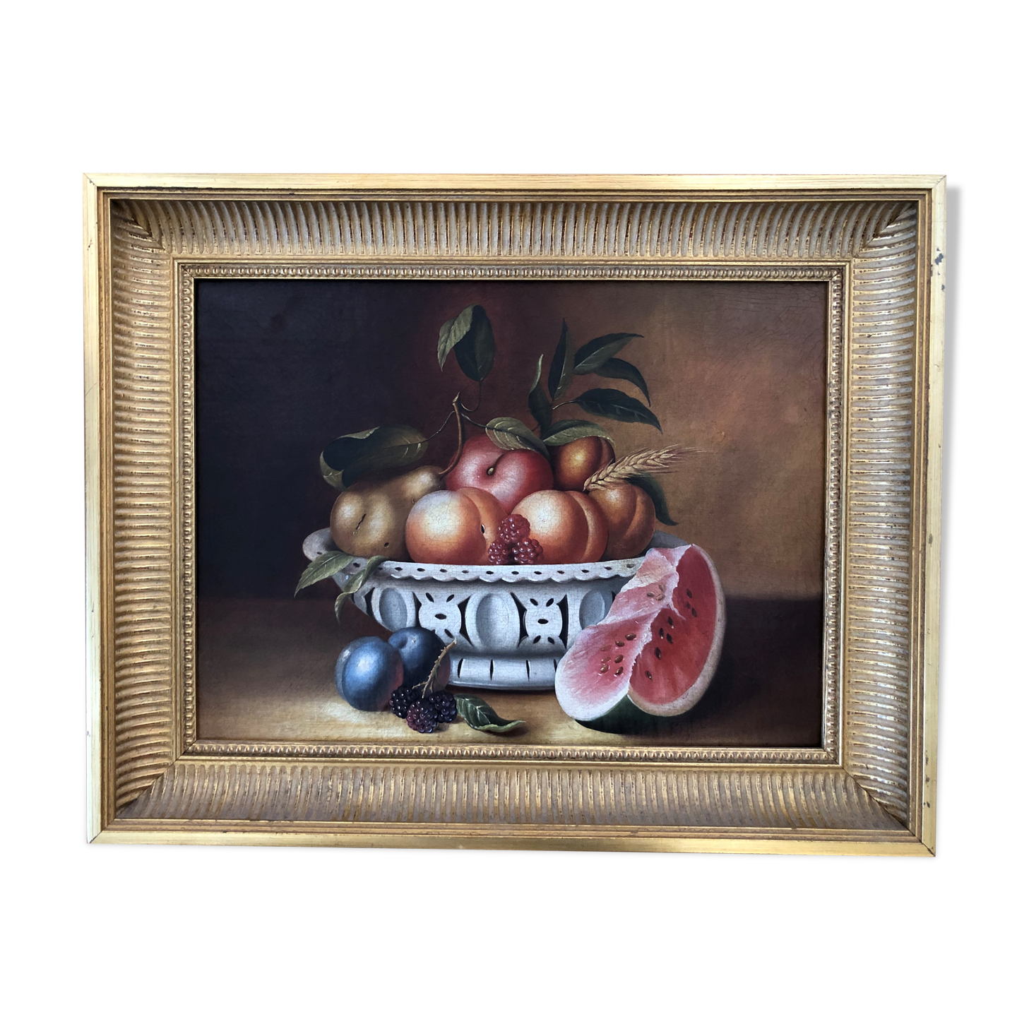 Tableau : huile sur toile - nature morte aux fruits