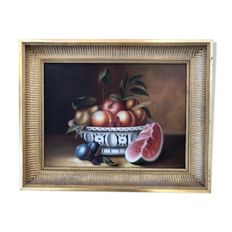 Tableau : huile sur toile - nature morte aux fruits