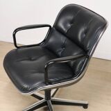 Fauteuil de bureau Charles Pollock édition Knoll en cuir, 1970
