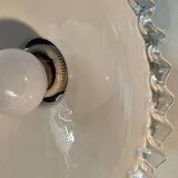 Pair of bistro wall sconces in scalloped opaline glass and Art Deco porcelain