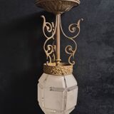 Art Deco Metal Pendant Lamp with Frosted Glass Globe