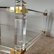Large Hollywood Regency coffee table Lucite Brass double top 70s