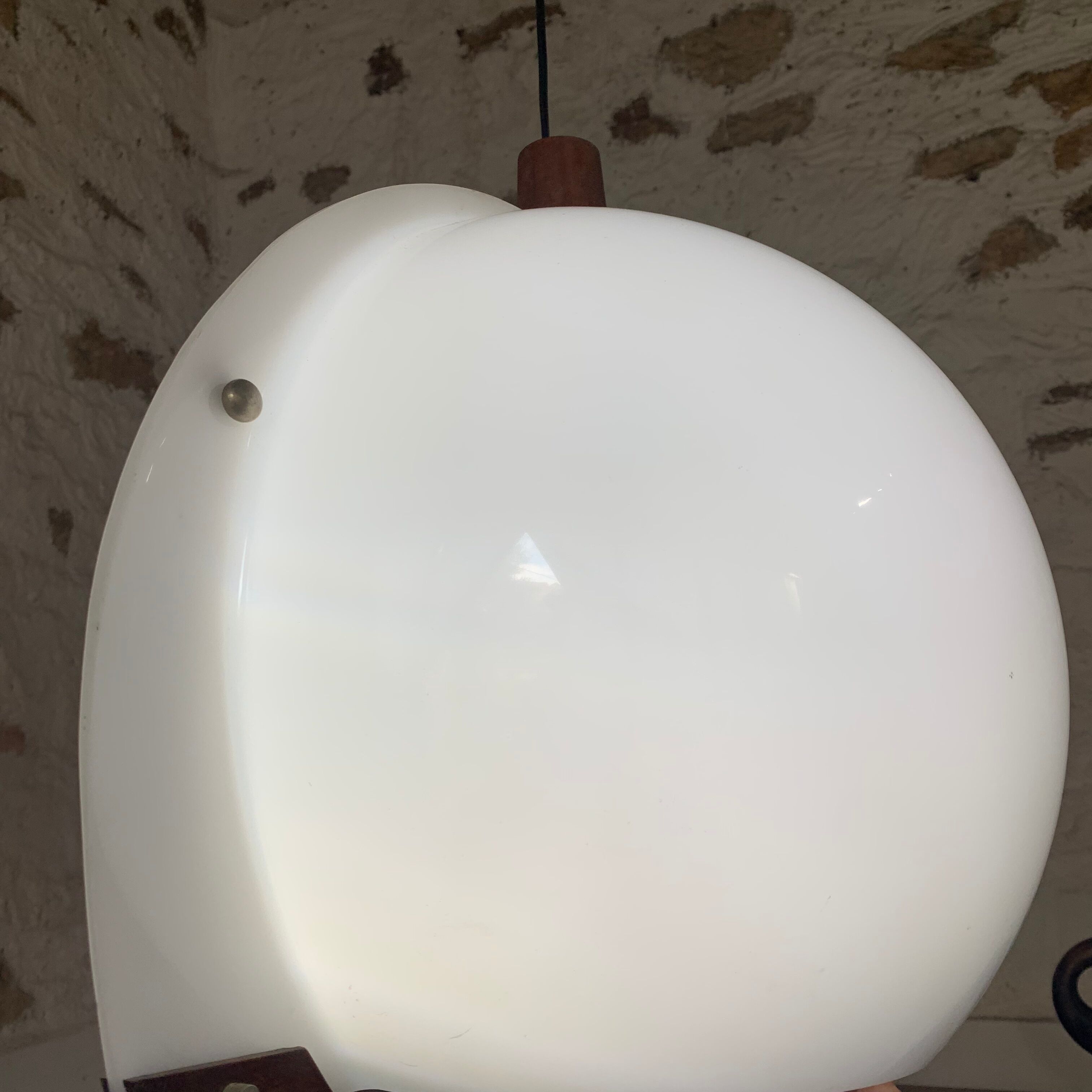 Vintage teak and plexiglass seventies pendant lamp