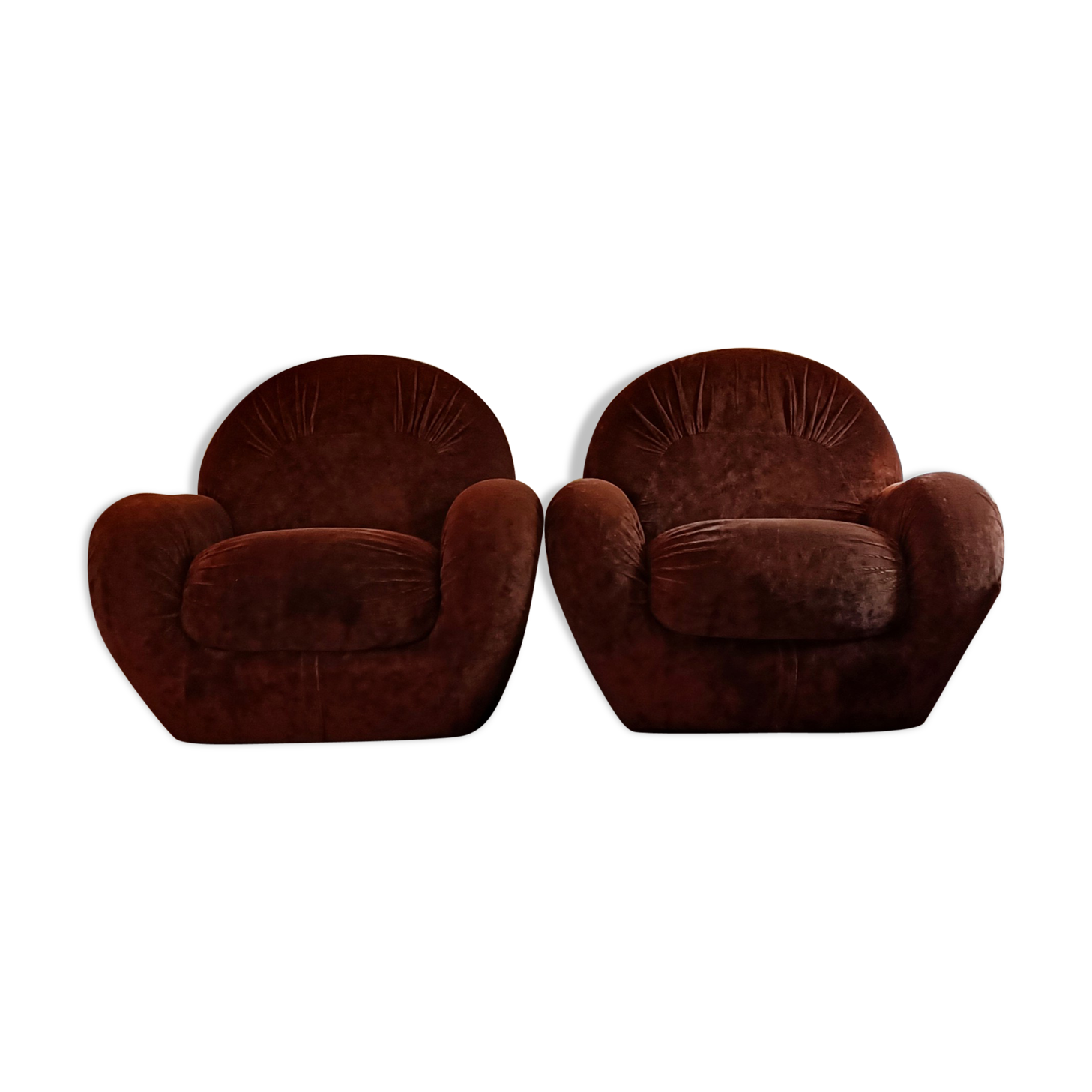 2 vintage velvet lounge chairs 70s