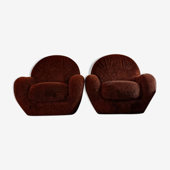 2 vintage velvet lounge chairs 70s
