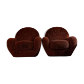 2 fauteuils velours de salon années 70 vintage