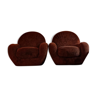 2 fauteuils velours de salon années 70 vintage