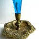 Napoleon III vase conical blue glass on cup and brass foot