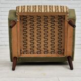 1970s, Danish armchair, original condition, furniture velour, woven wool fabric, teakwood.