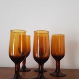Set of 5 amber stemmed glasses