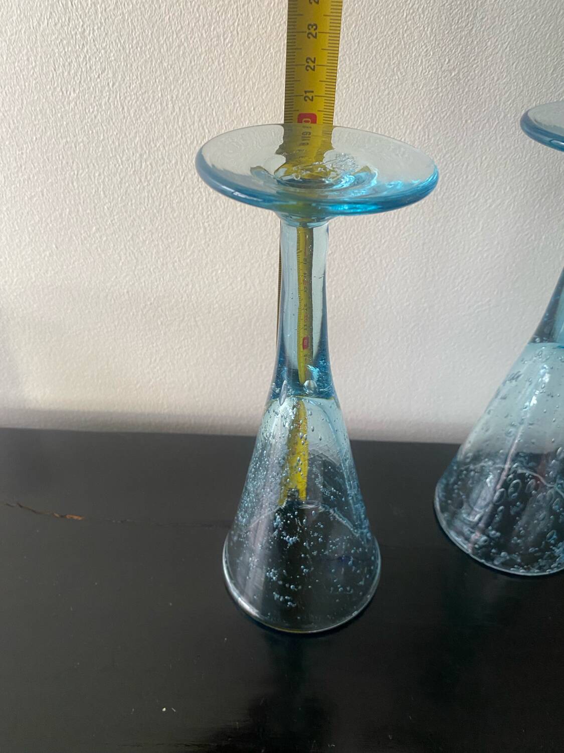 Pair of sky blue chalice or flute glasses