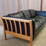 Danish vintage 3 seater black leather Stouby sofa , 1960s