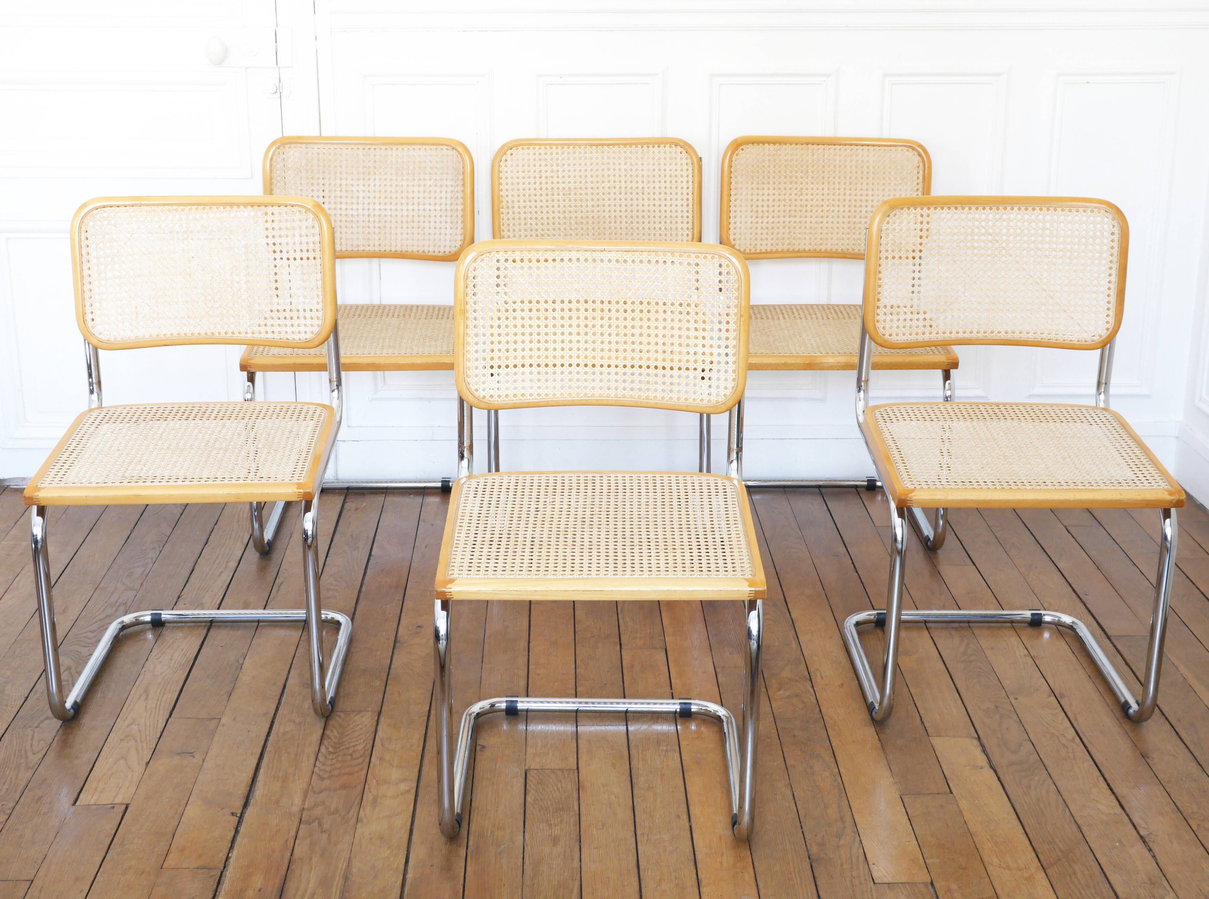 6 Cesca B32 Breuer Chairs Made in Italy - Canework of the seats redone