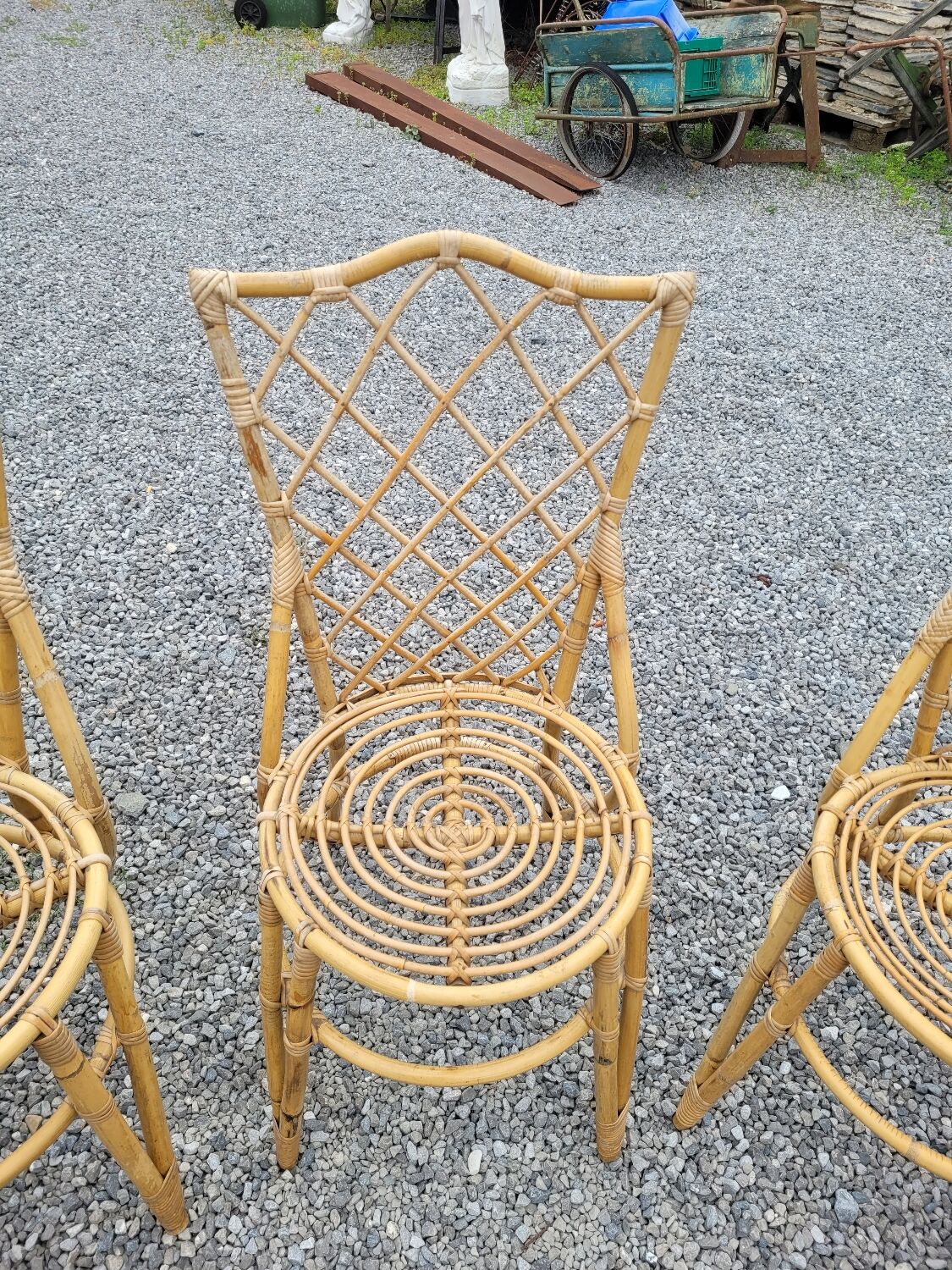 7 vintage rattan chairs