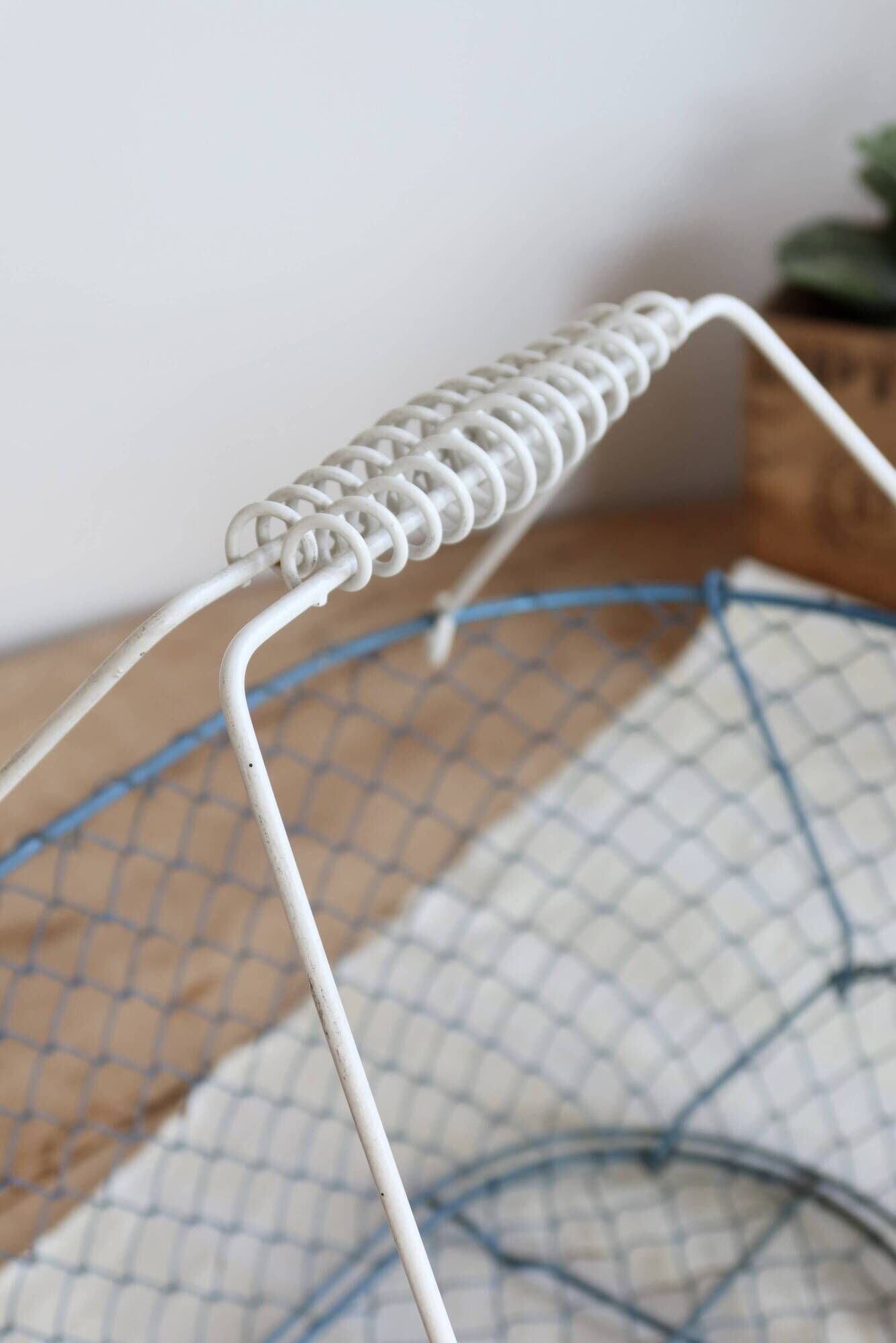 Large vintage blue wire basket