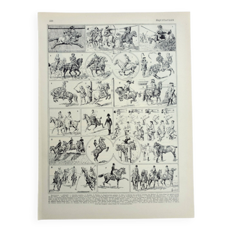 Old engraving 1928, Horse riding, horse, equestrian, equestrian • Lithograph, Original plate
