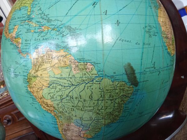Ancien Globe Terrestre Verre  Lumineux Mappemonde Art Déco Colomb W. Jaden