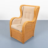 Fauteuil lounge vintage en osier design italien