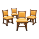4 x oak brutalist dining chairs / side chairs / leather / 1960s
