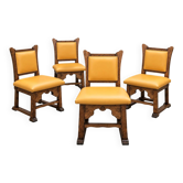 4 x oak brutalist dining chairs / side chairs / leather / 1960s