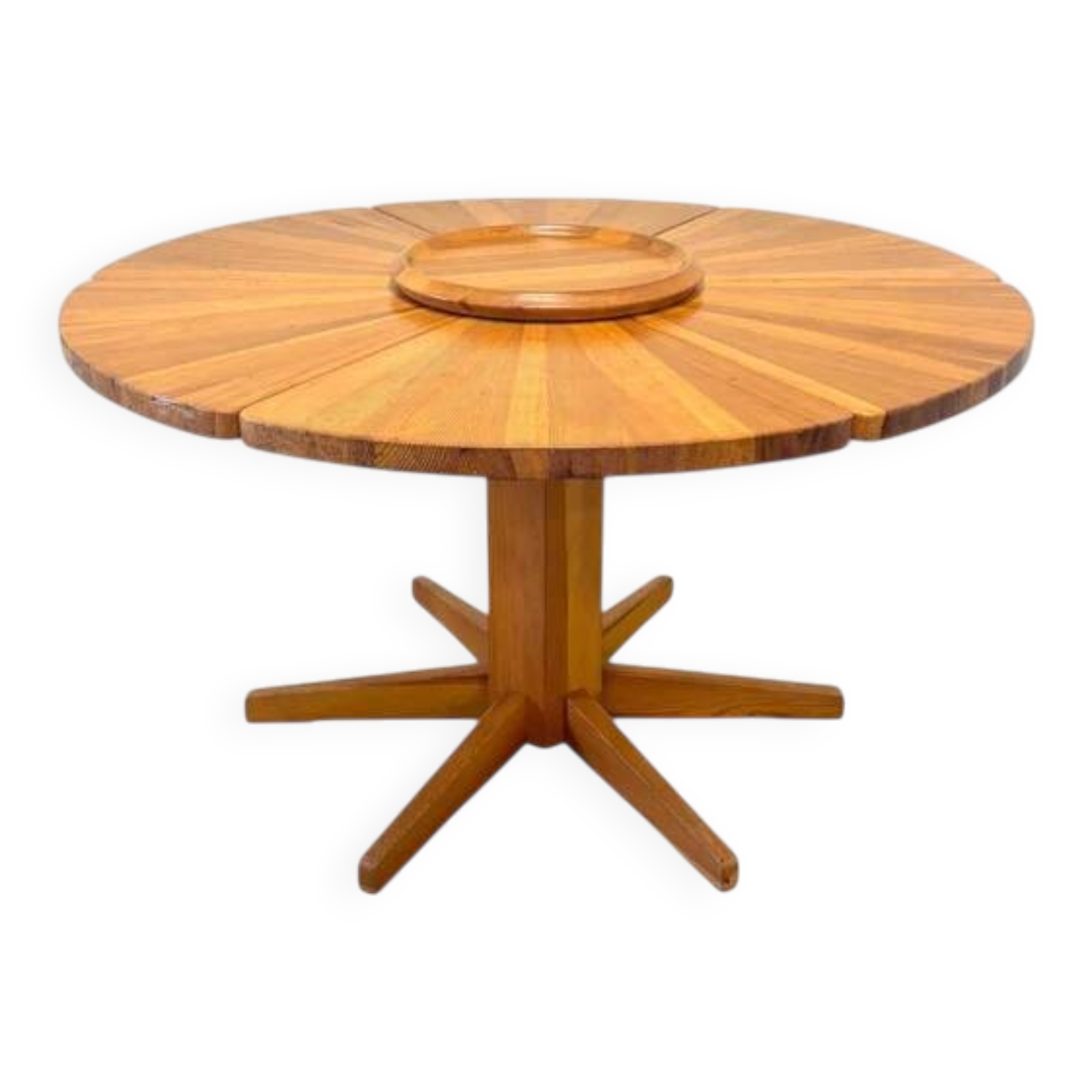 Unique round solid pine dining table, 1970s