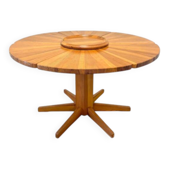 Unique round solid pine dining table, 1970s