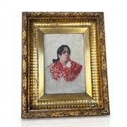 Old Table XIX Portrait of a Woman in Traditional Costume - Signed Célest