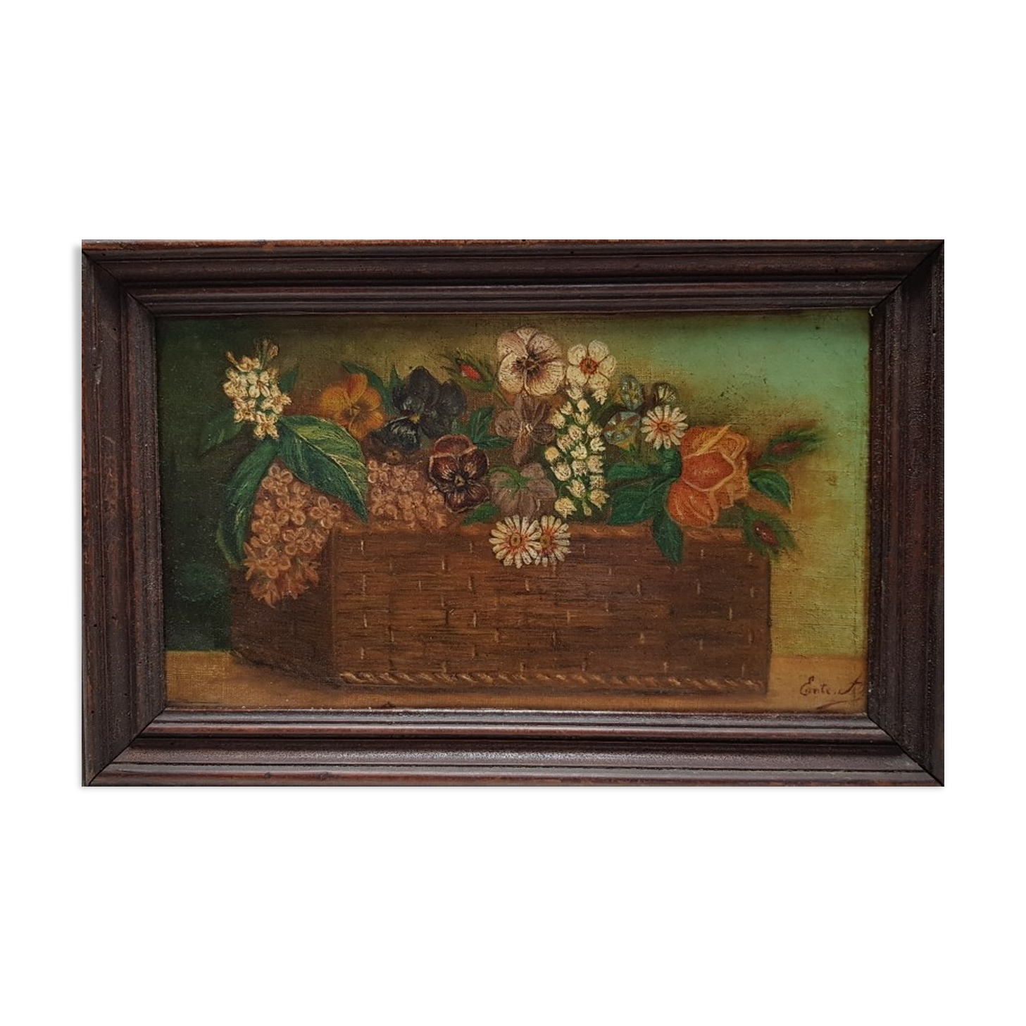 Basket of flowers oil on canvas