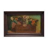 Basket of flowers oil on canvas