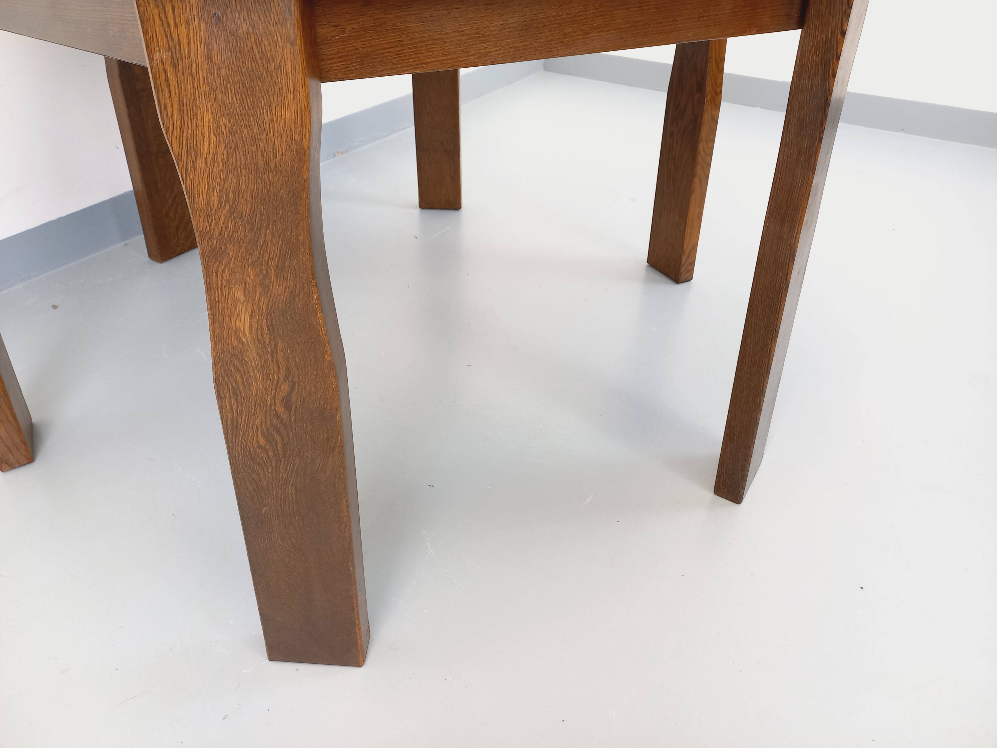 Vintage brutalist hexagonal dining table made of oak from the 1950s.