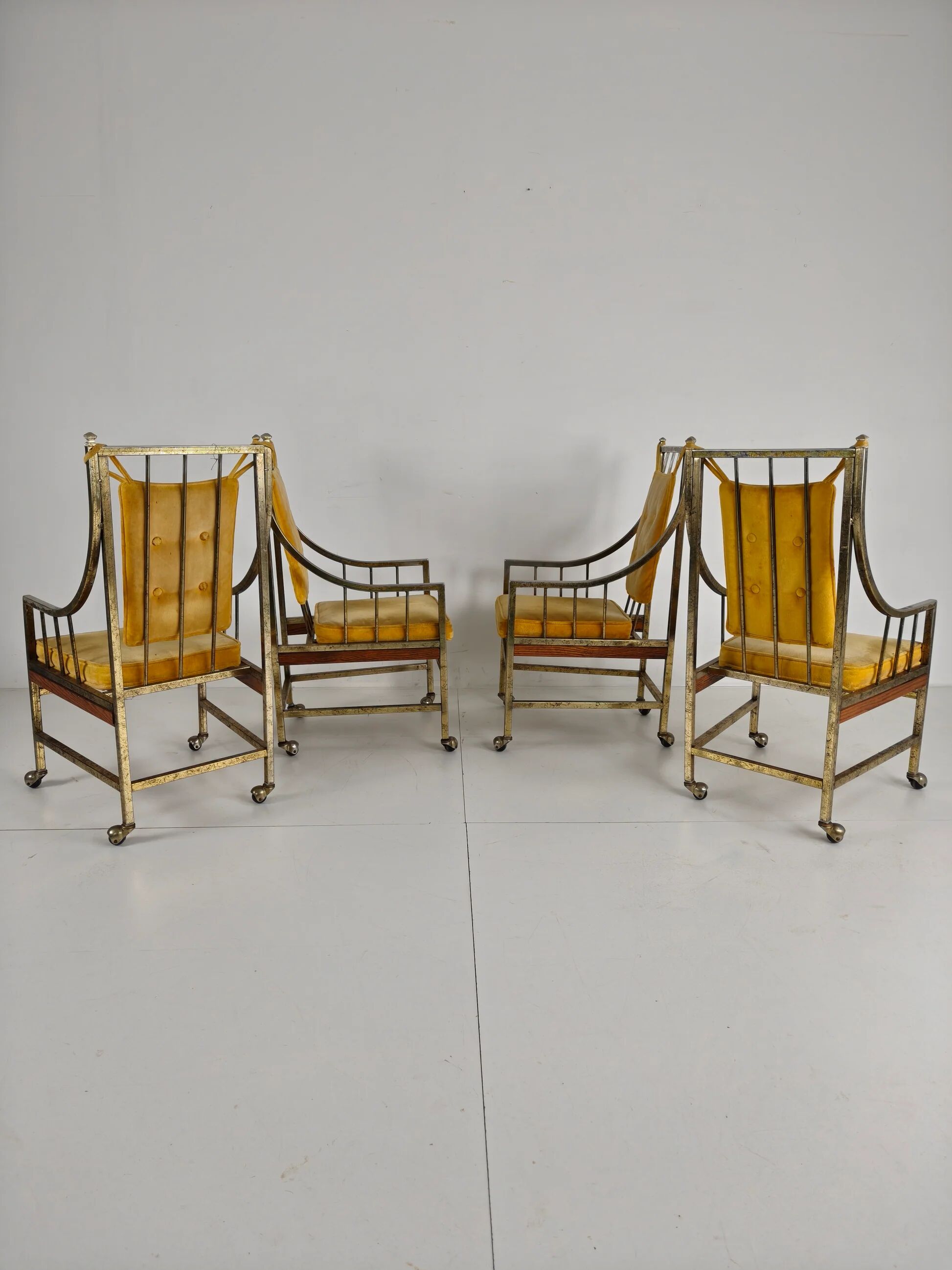 Unique set of mid-century style dining and lounge chairs – gilded, made between 1940-1948 by Flanders Industries Inc, Fort Smith, Arkansas