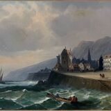 Tableau HST marine attributed to Charles Euphrasie Kuwasseg, 19th century.