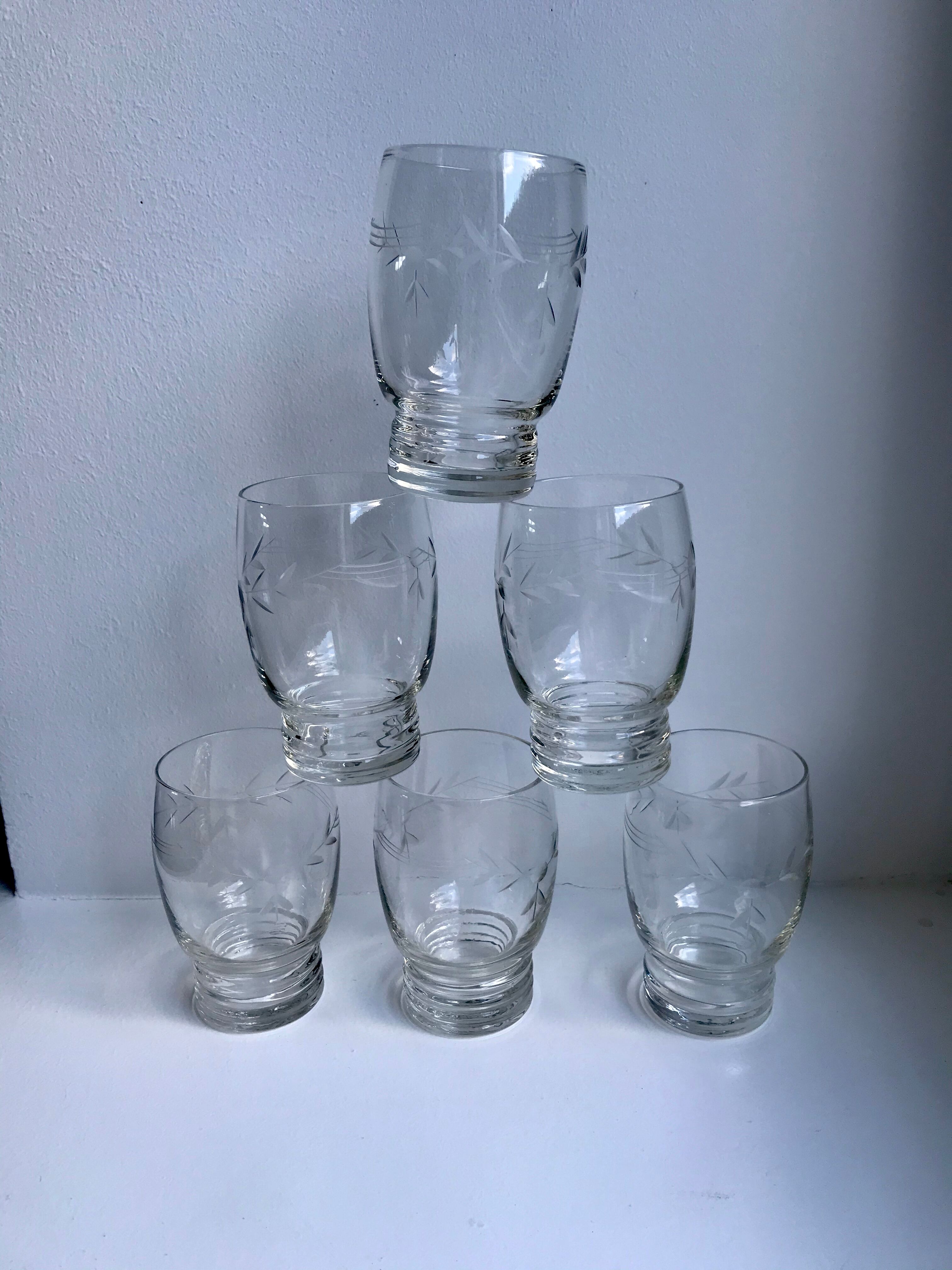 Lot de 6 verres à eau en cristal gravé années 50