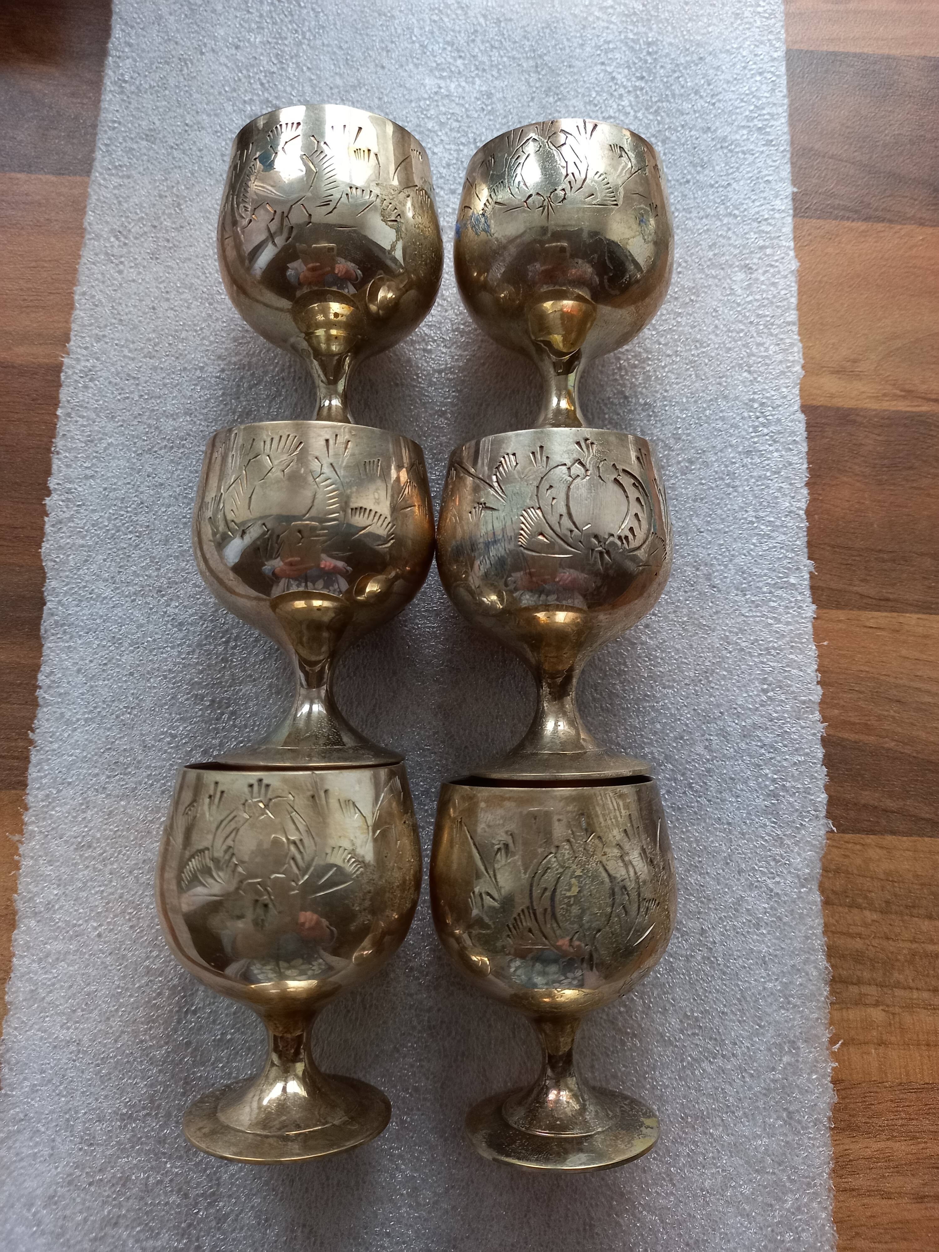 Vintage set of 6 brass chalices