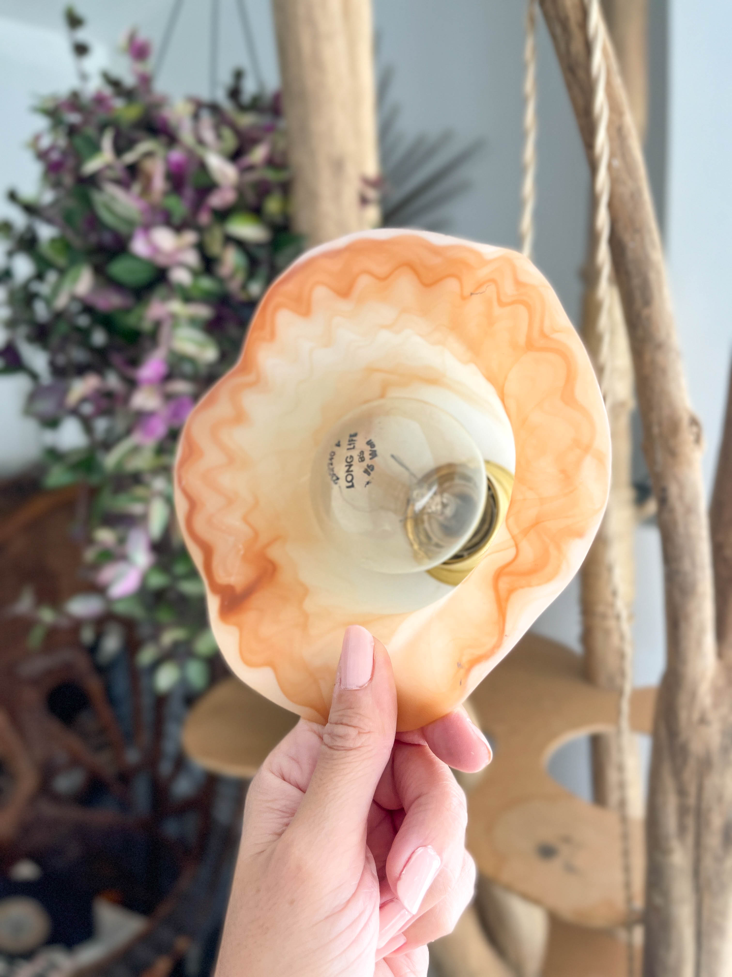 Vintage pink glass paste tulip lamp