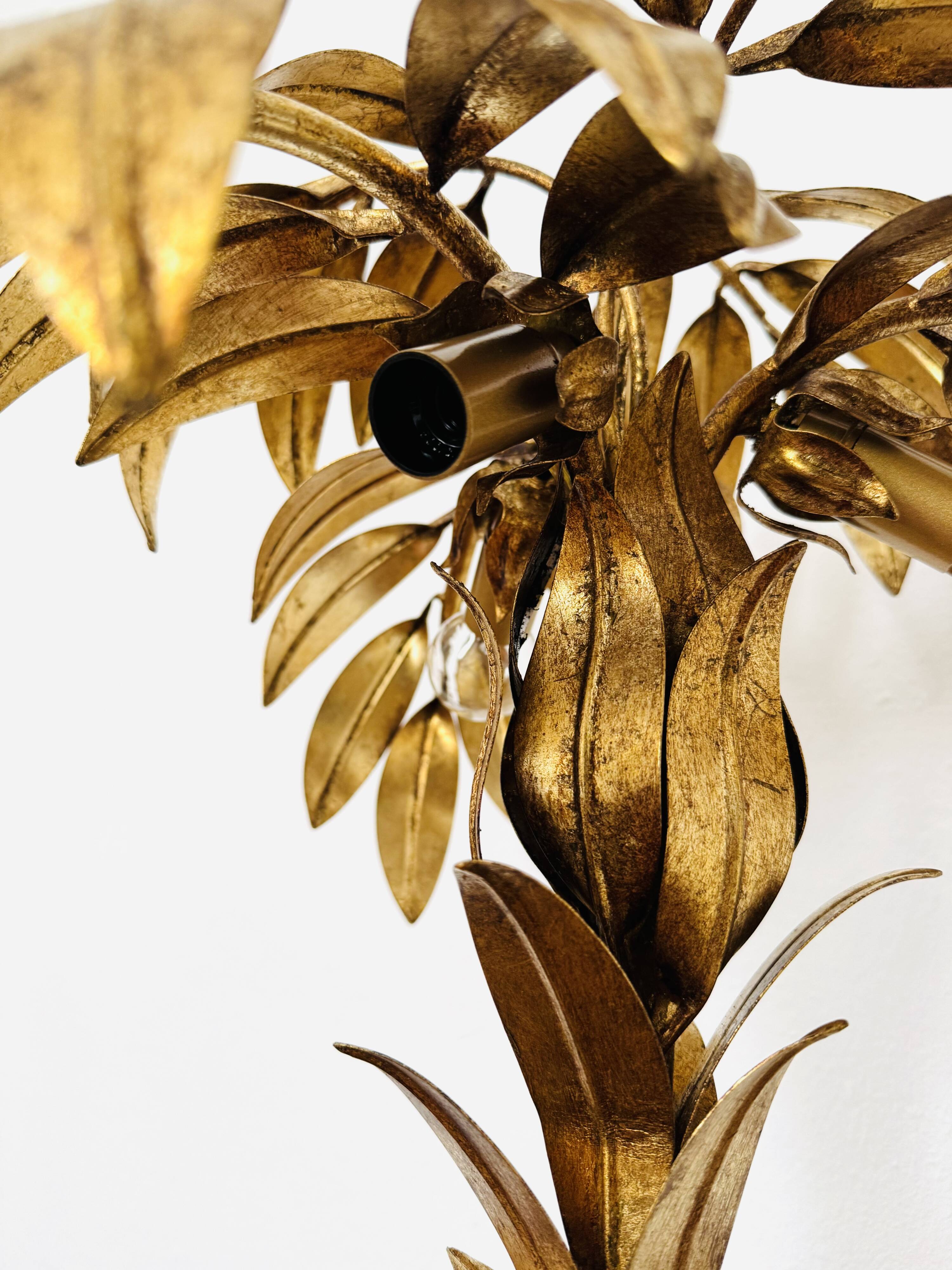 Gilded Italian Hollywood Regency Palm Tree Table Lamp by Hans Kögl