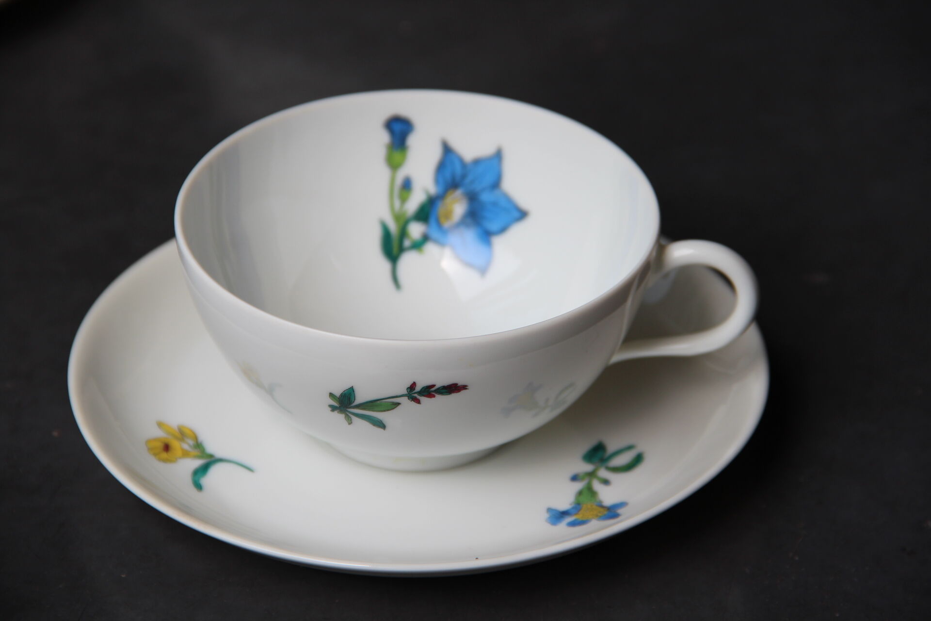 6 CUPS and undercups in NBD Limonges porcelain, hand illuminated, floral patterns