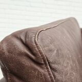 Années 1970, canapé classique danois 2 places, cuir marron d'origine.