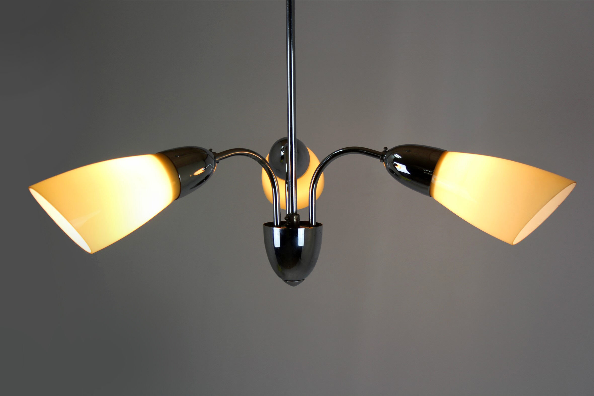 Vintage Chrome Three-Armed Ceiling Lamp from Instala Decin, 1950s