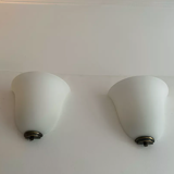 Vintage Vianne glass wall lamps, opaline and brass, Domec France 1970