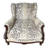 Fauteuil tapissier Bergère ancienne à oreilles