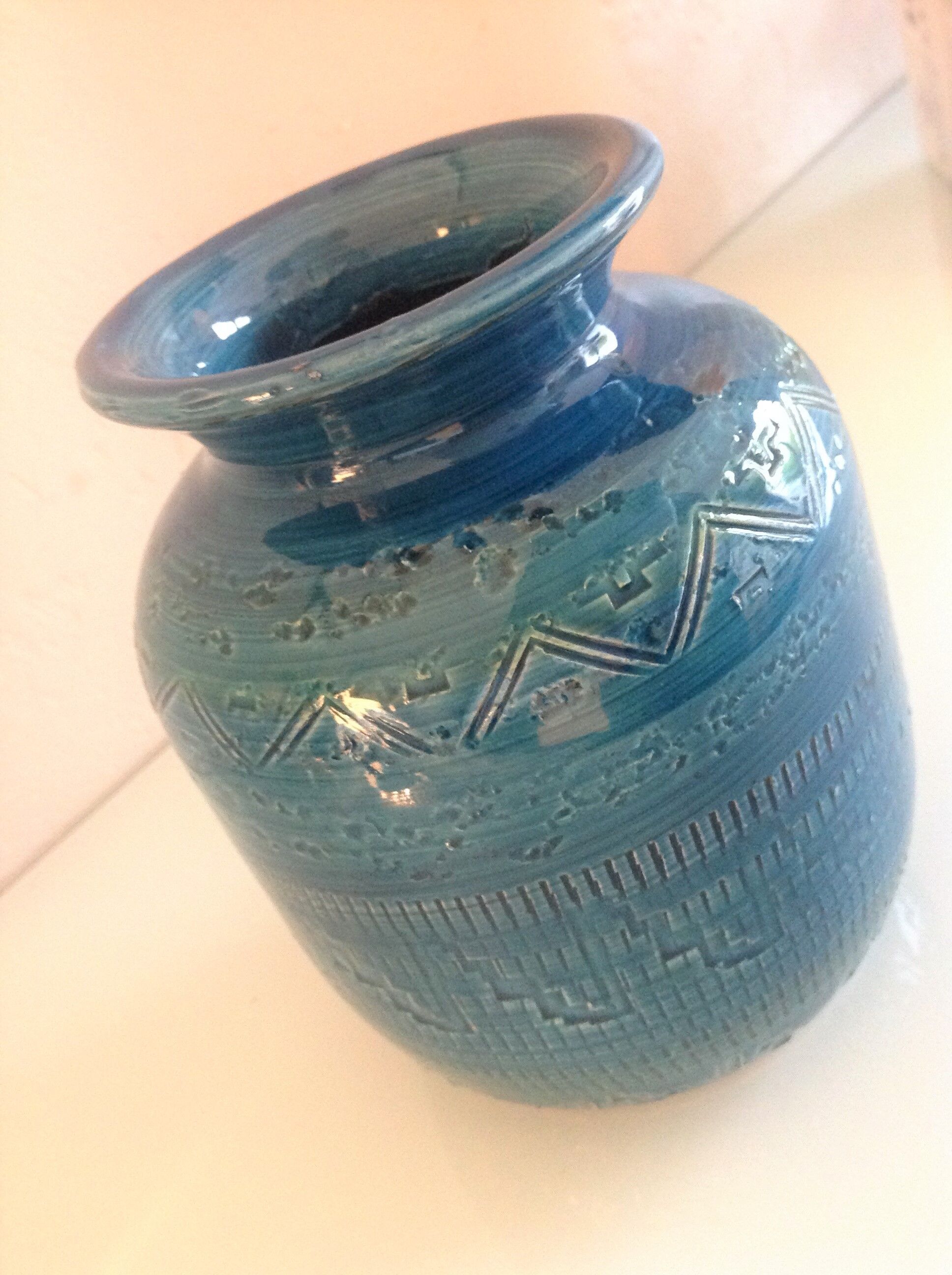 Blue / vintage ceramic ball vase 70s
