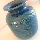 Blue / vintage ceramic ball vase 70s