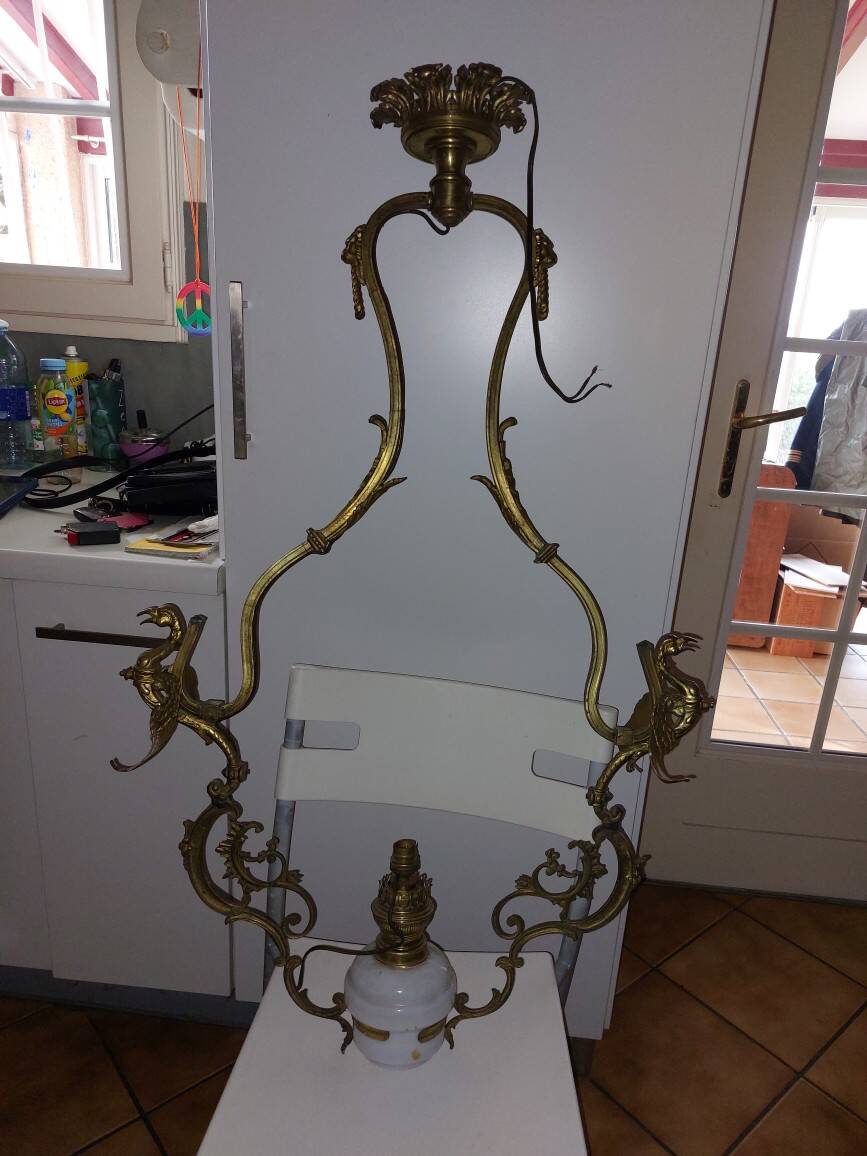 Bronze and Opaline Suspension Lyre - Napoléon III Style