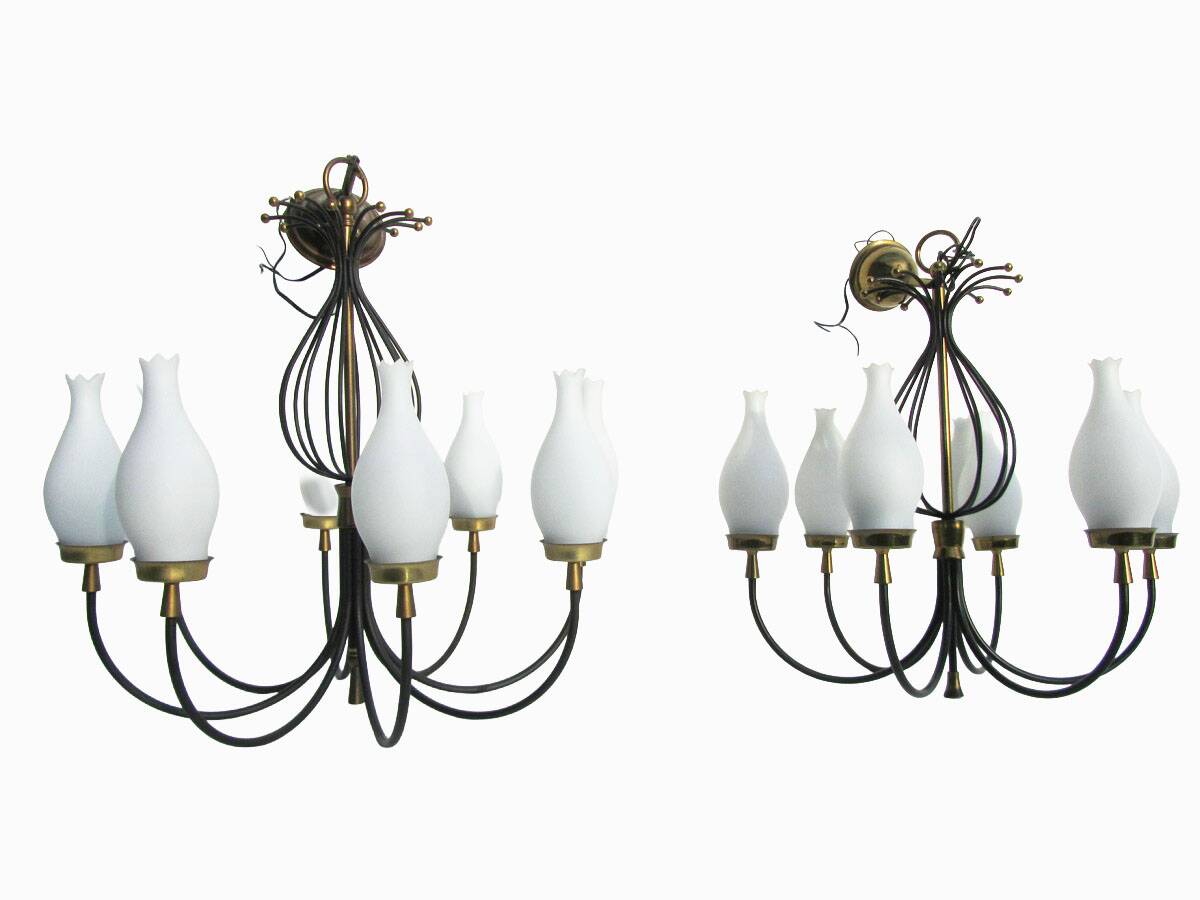 Set of 2 Italian design chandeliers in style of Stilnovo/ Arredoluce, 1950s