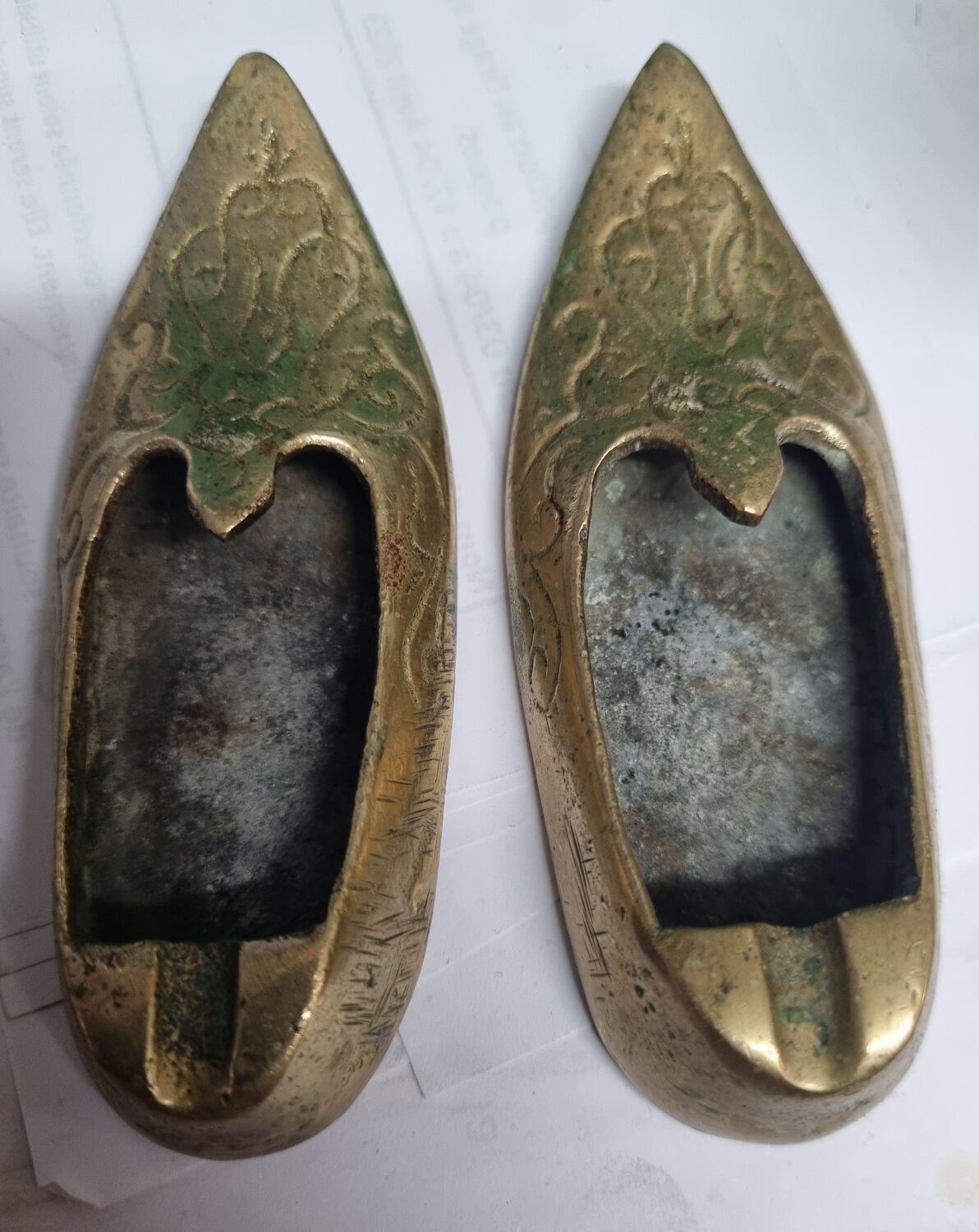 Brass slipper ashtrays, 1980