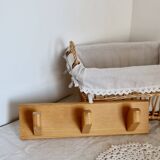 Vintage pine wall coat rack with 3 hooks