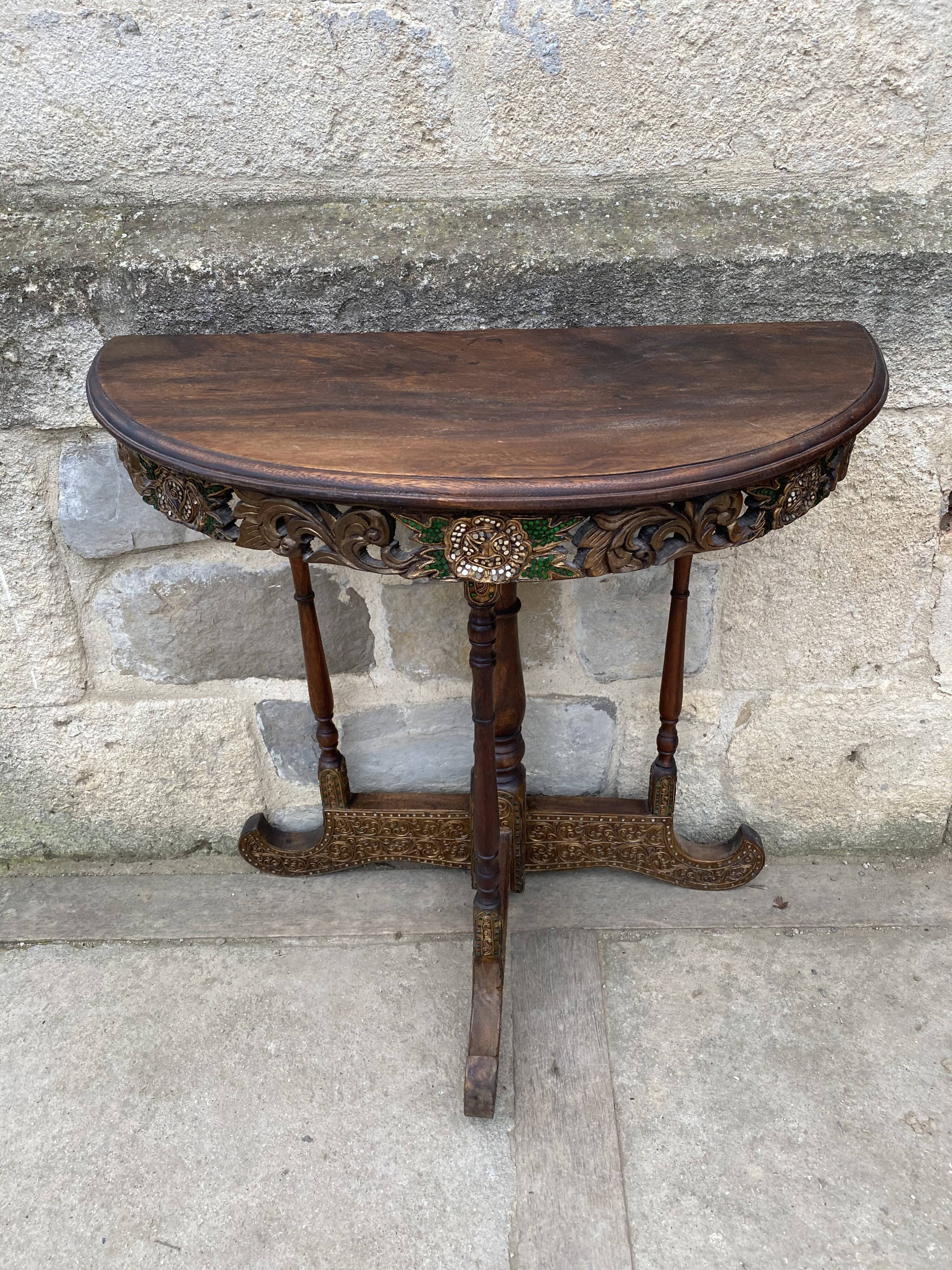 Console half moon carved wood 1970